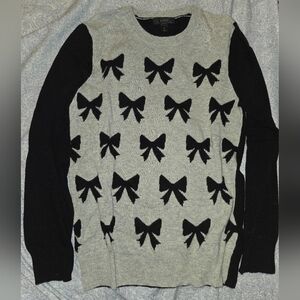 J. Crew Gray Sweater with Black Bow Motif